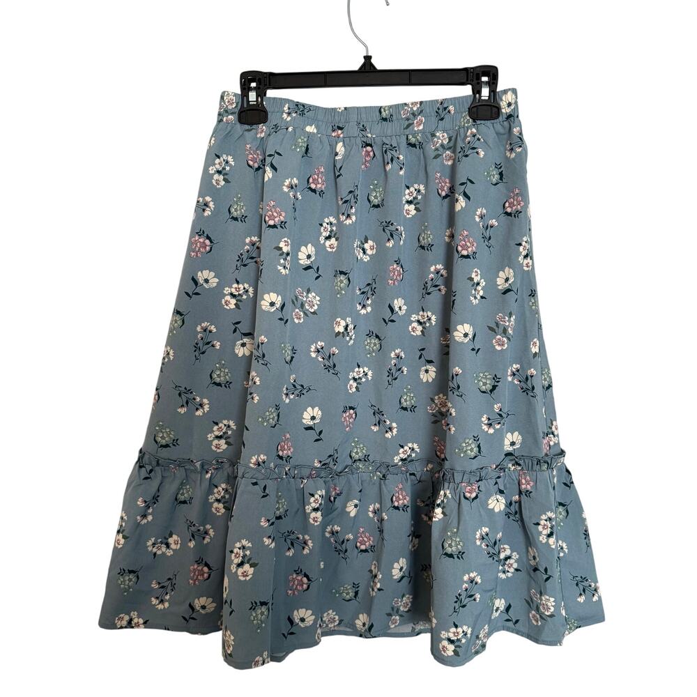 NWT Allegra K Skirt Women’s Size M Blue Floral Ruffle Midi